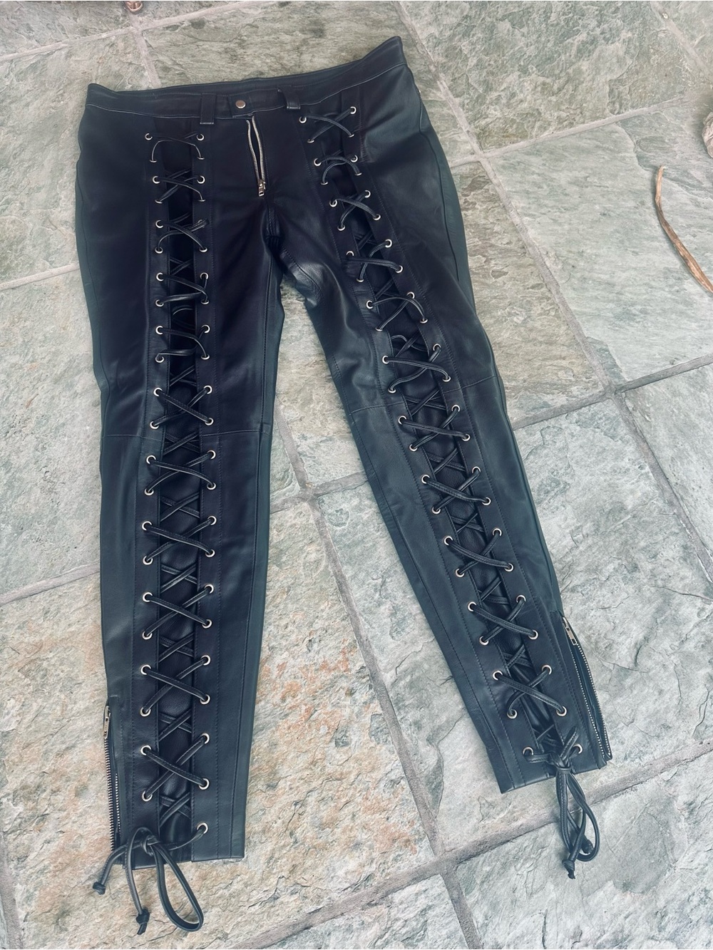 Genuine Vintage Lambskin Leather Laceup Biker pants Black Leather Pant Women’s